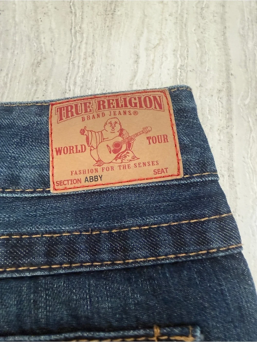 True Religion Dark Blue Denim Midi Skirt 
'World Tour' style with raw hem_5